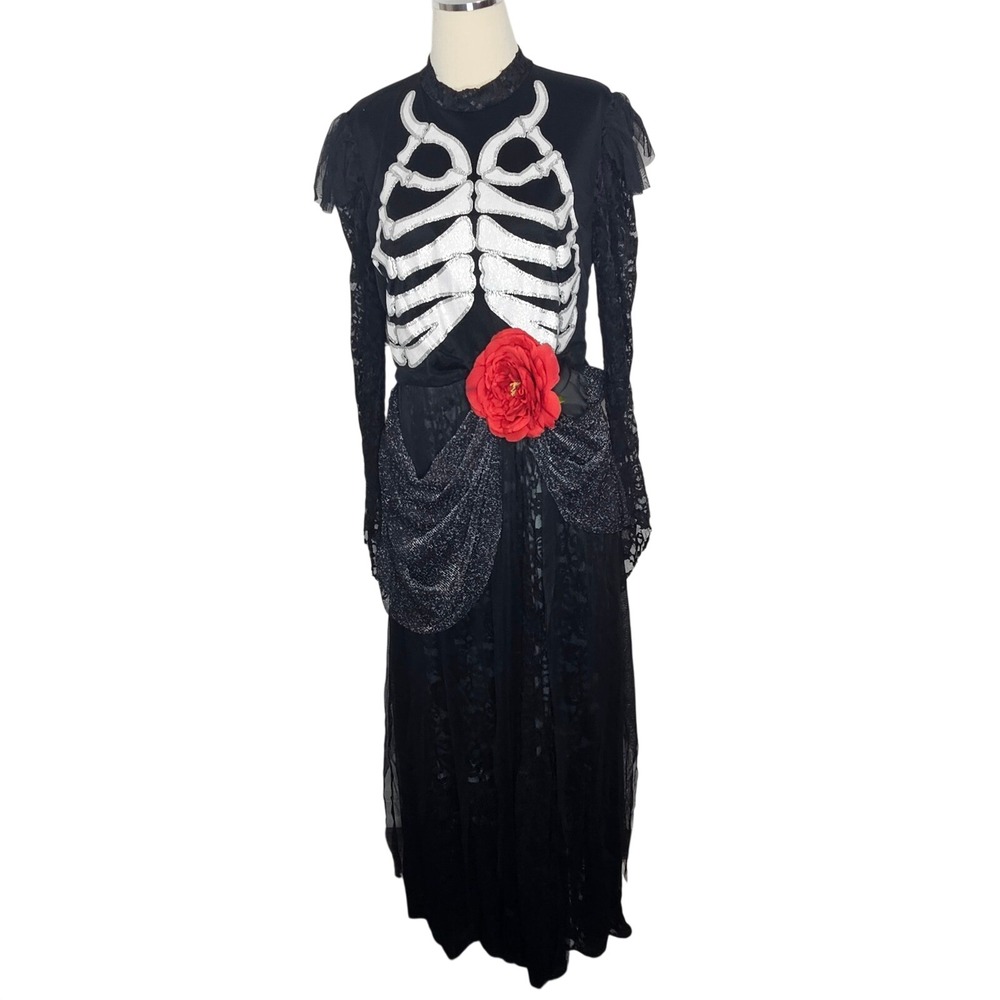Spirit Halloween La Novia Muerta Skeleton Bride Dress Black Lace Maxi Large